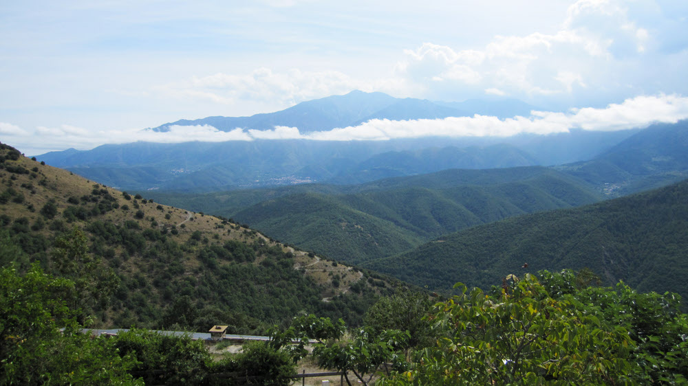 Mount Canigou (2784 m), as seen from a few miles up the valley above the village of Jujols.