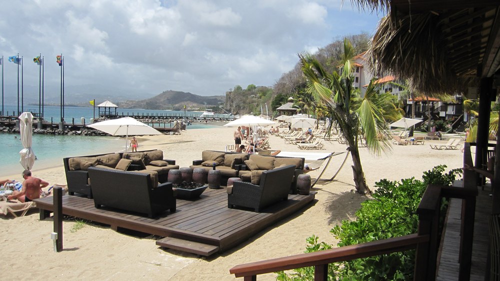 From Neptunes restaurant, looking east along the beach, and a seating area with fire-pits.