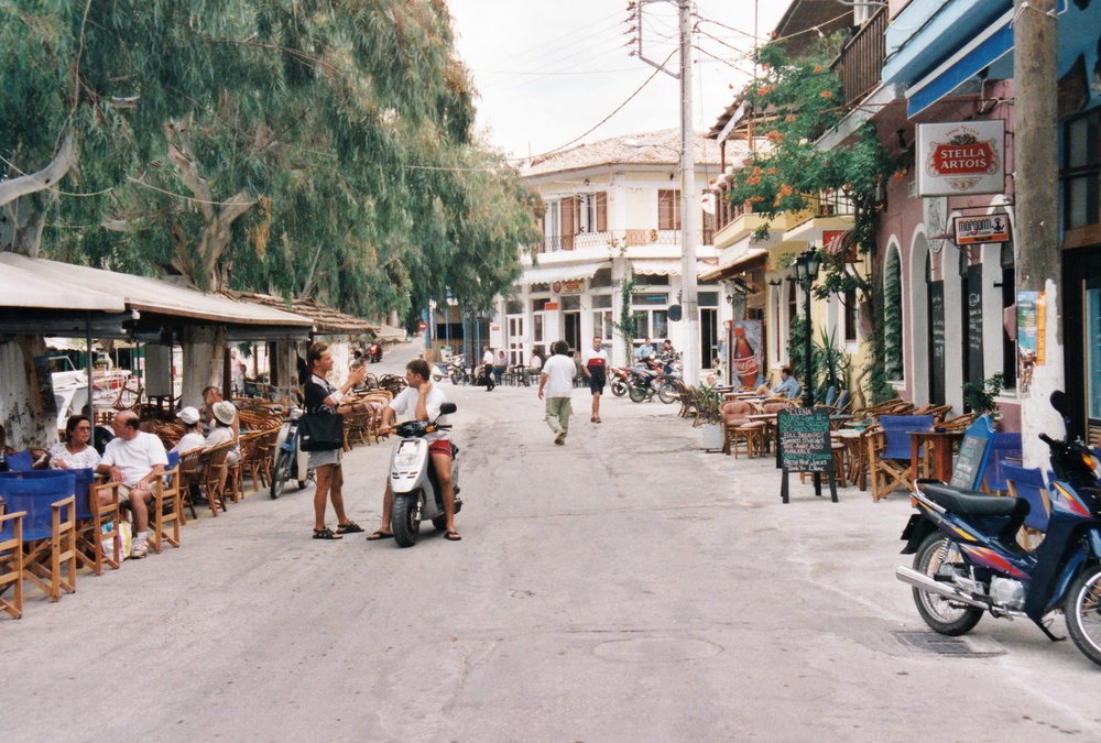 Main street alonside the harbour at Fiskardo, Kephalonia.