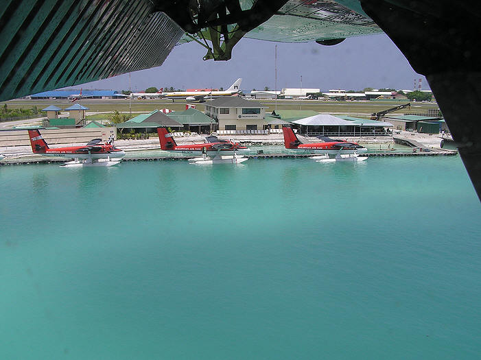 The Maldivian Air Taxi terminal from the air.  (62k)