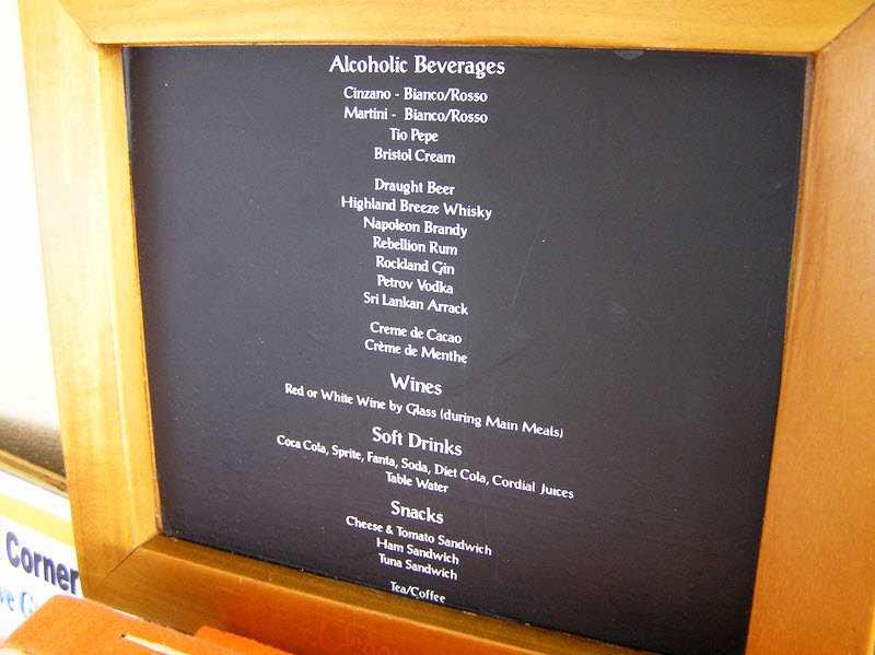 The all-inclusive drinks list.�Wine is also included, not just with meals as implied here.  (104k)