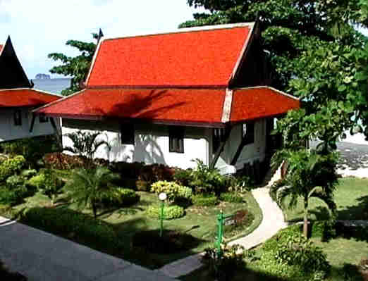 Our villa with the beach beyond. Koh Dok Mai is on the horizon to the left. John went diving there.