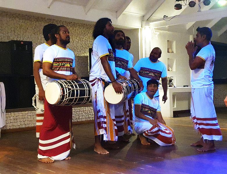 The Bodhu Beru band (drawn from the island's Maldivian staff members) entertain on Thursday's Maldivian night.