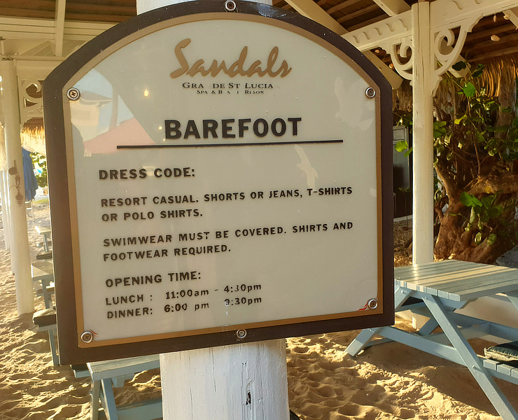 I couldn't resist including this: the dress code states that footwear is required at Barefoot on the Beach...